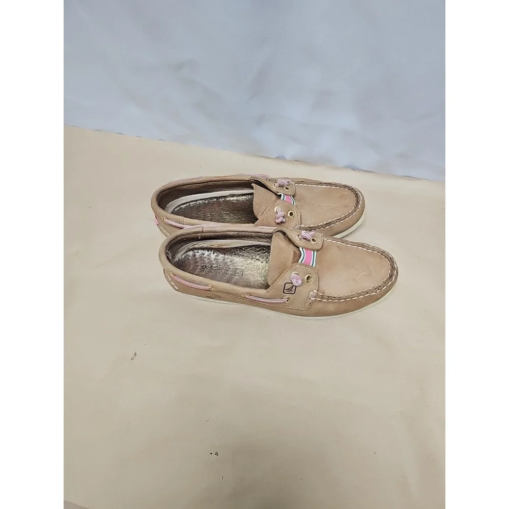 Sperry Topsiders Brown with Pink and‎ Green Stripe sz 8